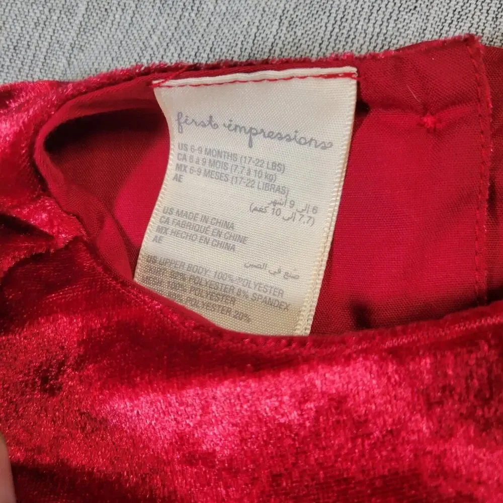 First Impressions 6-9 Months Red Velvet Holiday Dress Bloomers 2 PC Set NWT Baby